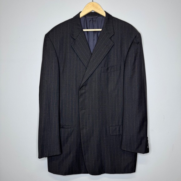 Hickey Freeman Loro Piana Super 120s Wool Pinstripe Blazer 48 Long Charcoal Grey